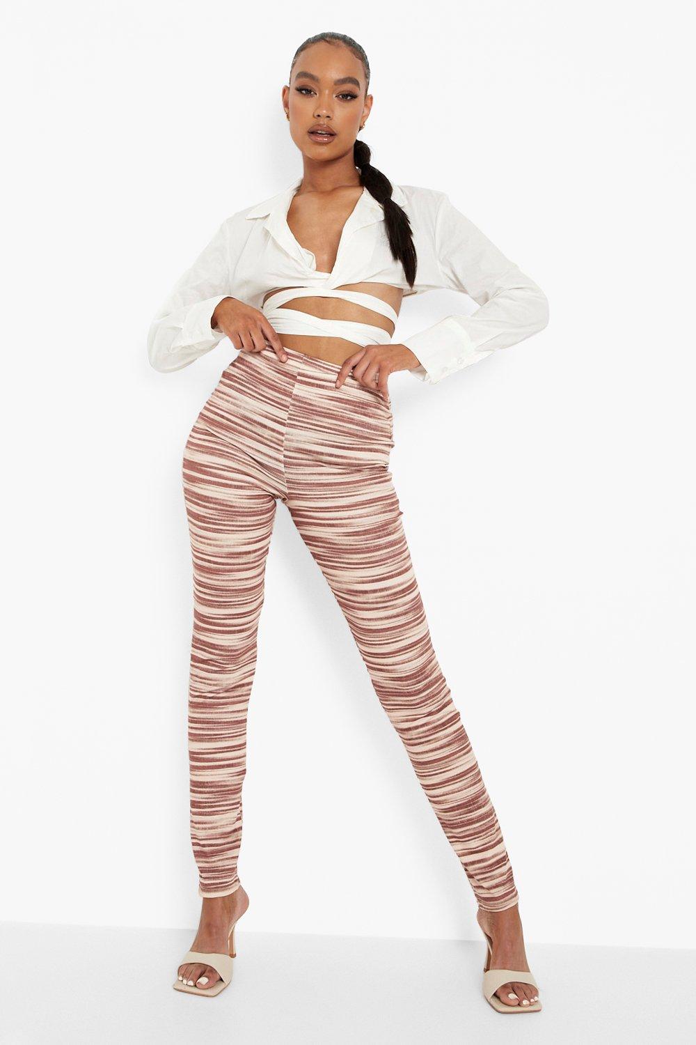 Women's Space Dye Stripe Print High Waisted Leggings