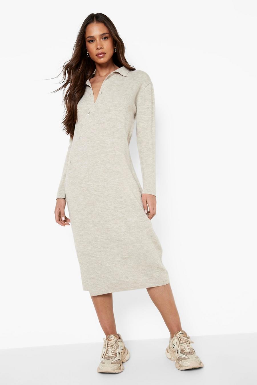 Stone Asymmetric Button Knitted Midi Dress image number 1