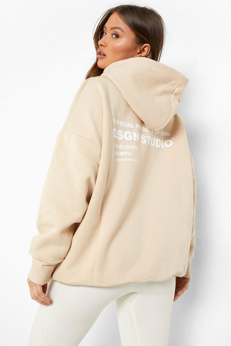 Taupe Oversized Back Print Hoodie image number 1