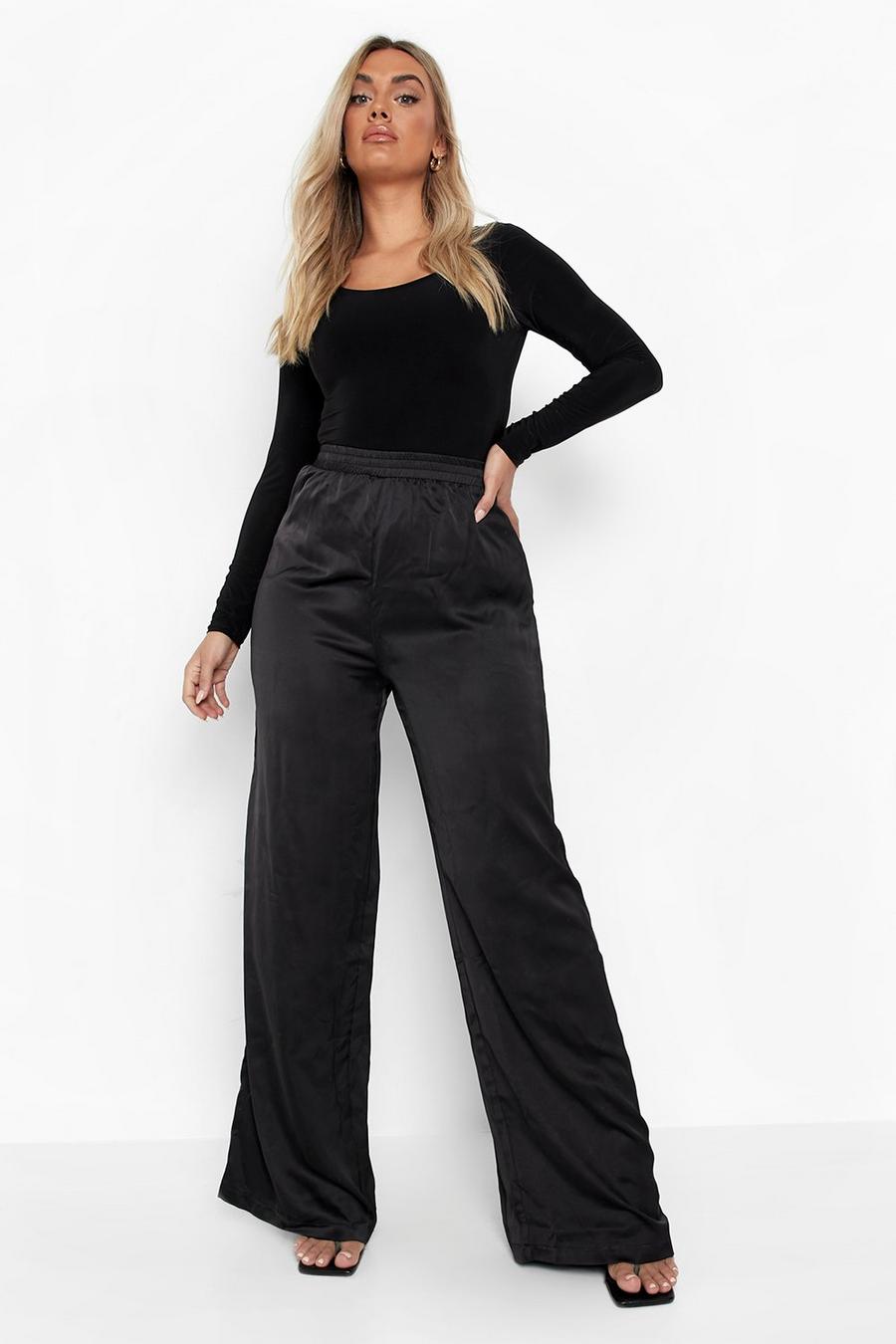 Black Satin Wide Leg Luxe Joggers image number 1