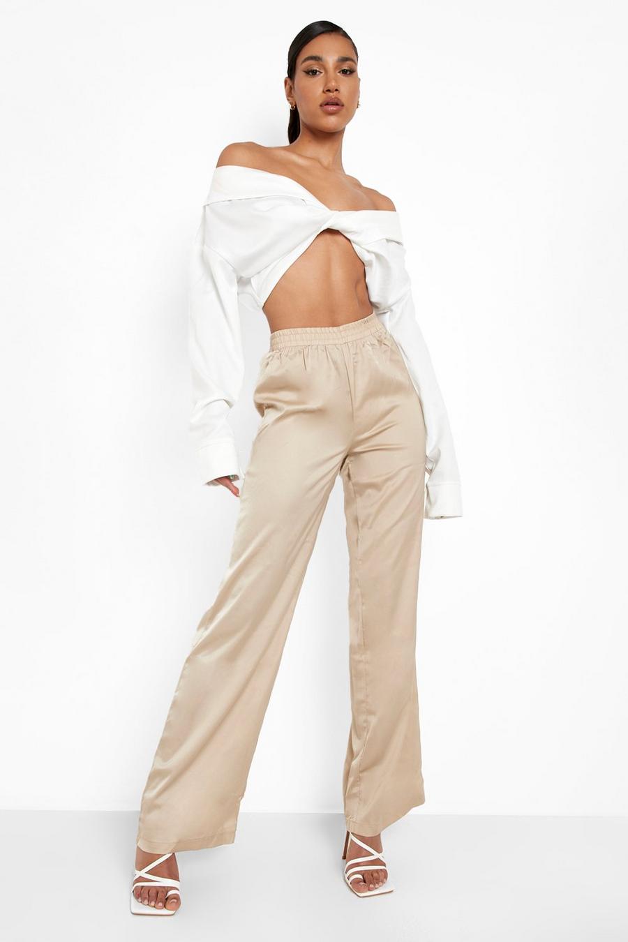 Sand Satin Wide Leg Luxe Joggers image number 1