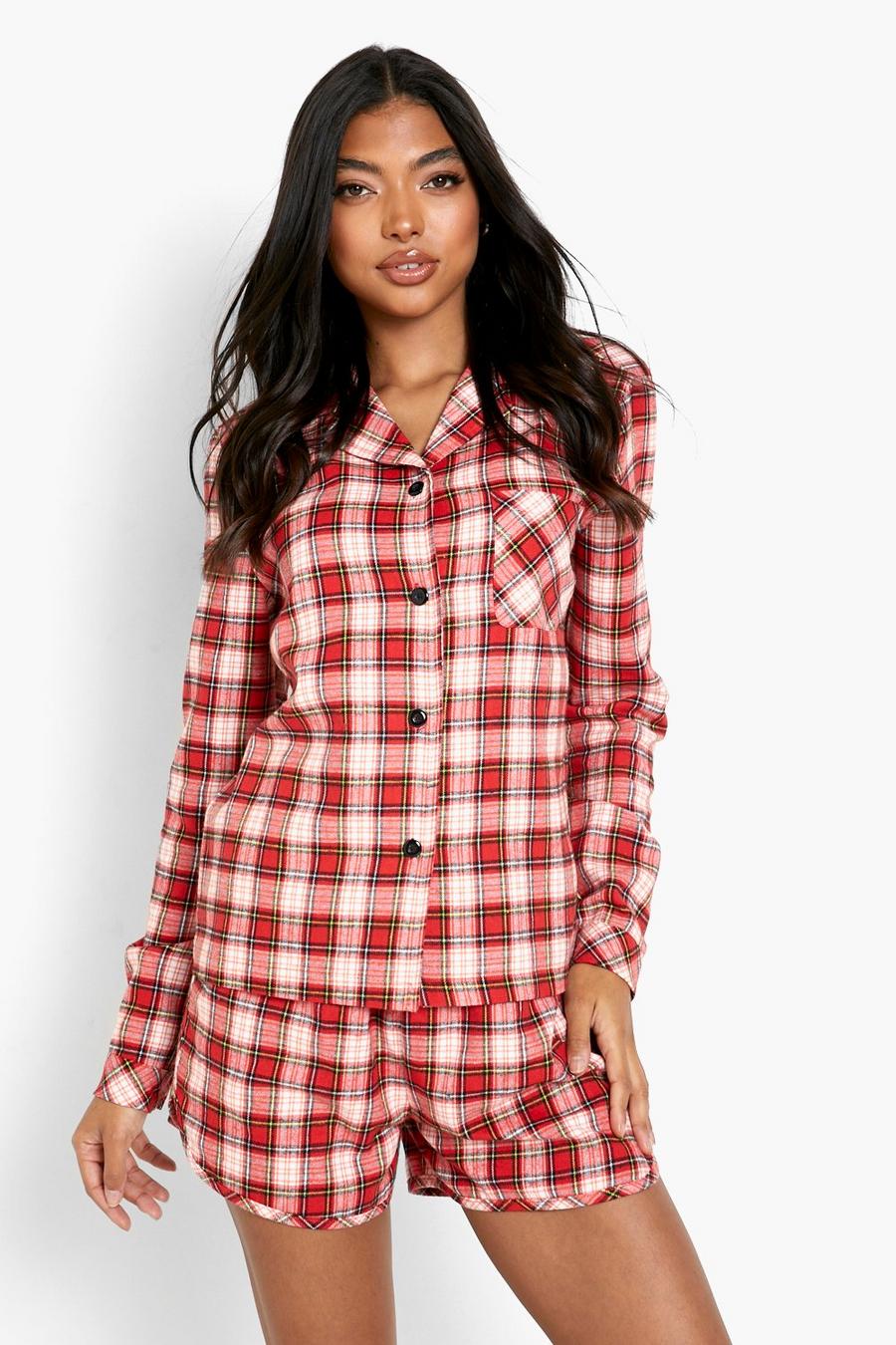 Red Tall Christmas Flannel Short Pajama Set