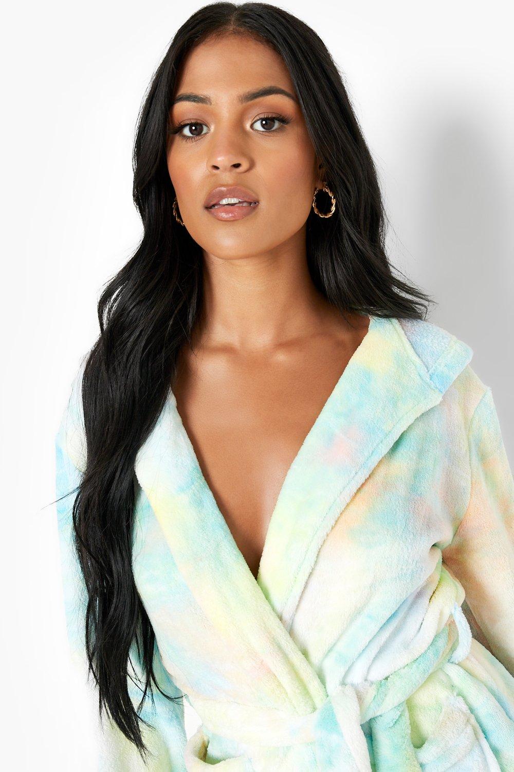 Tall Rainbow Tie Dye Dressing Gown boohoo