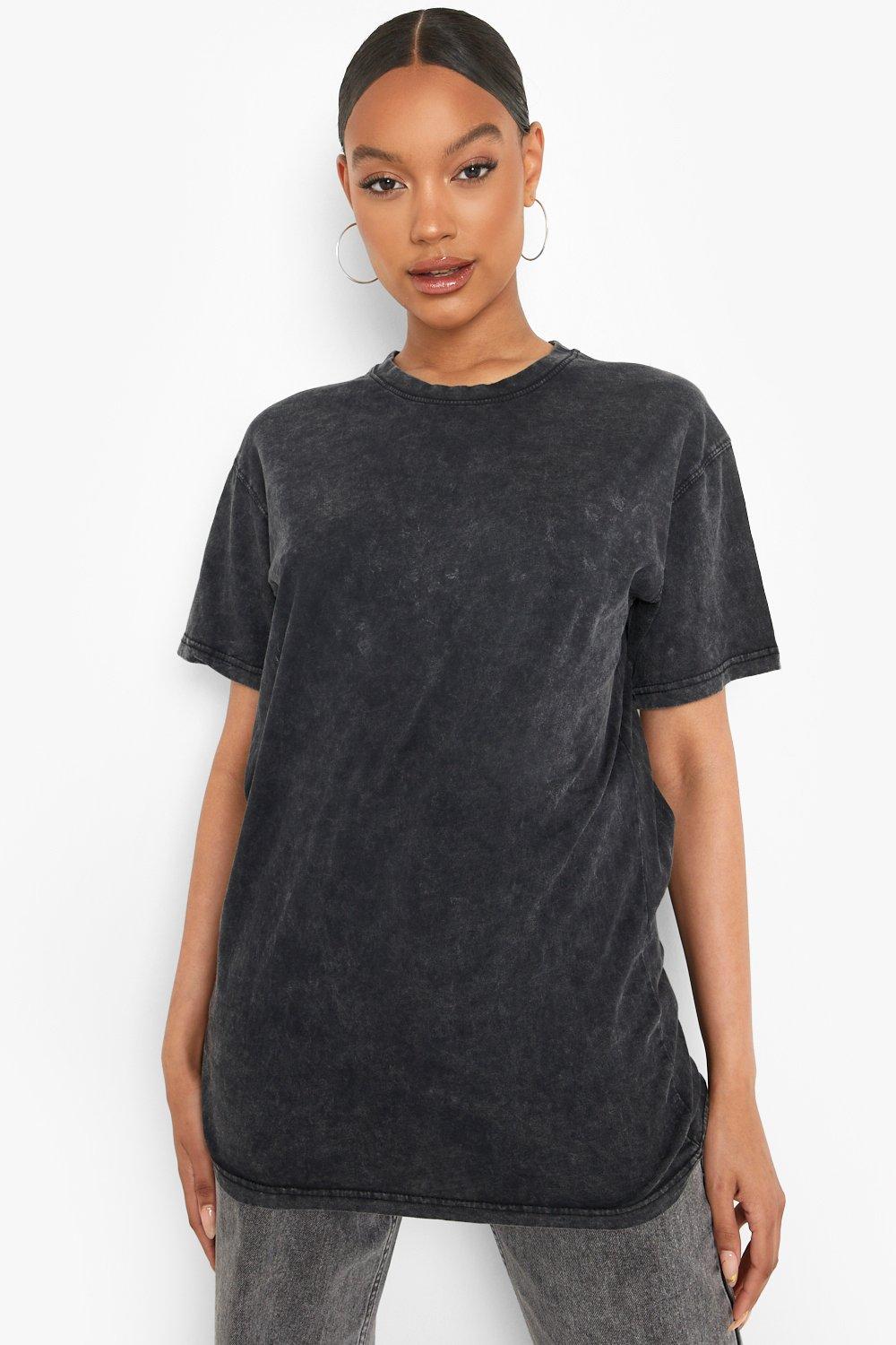 Boohoo Petite California Oversized Washed T Shirt in Black