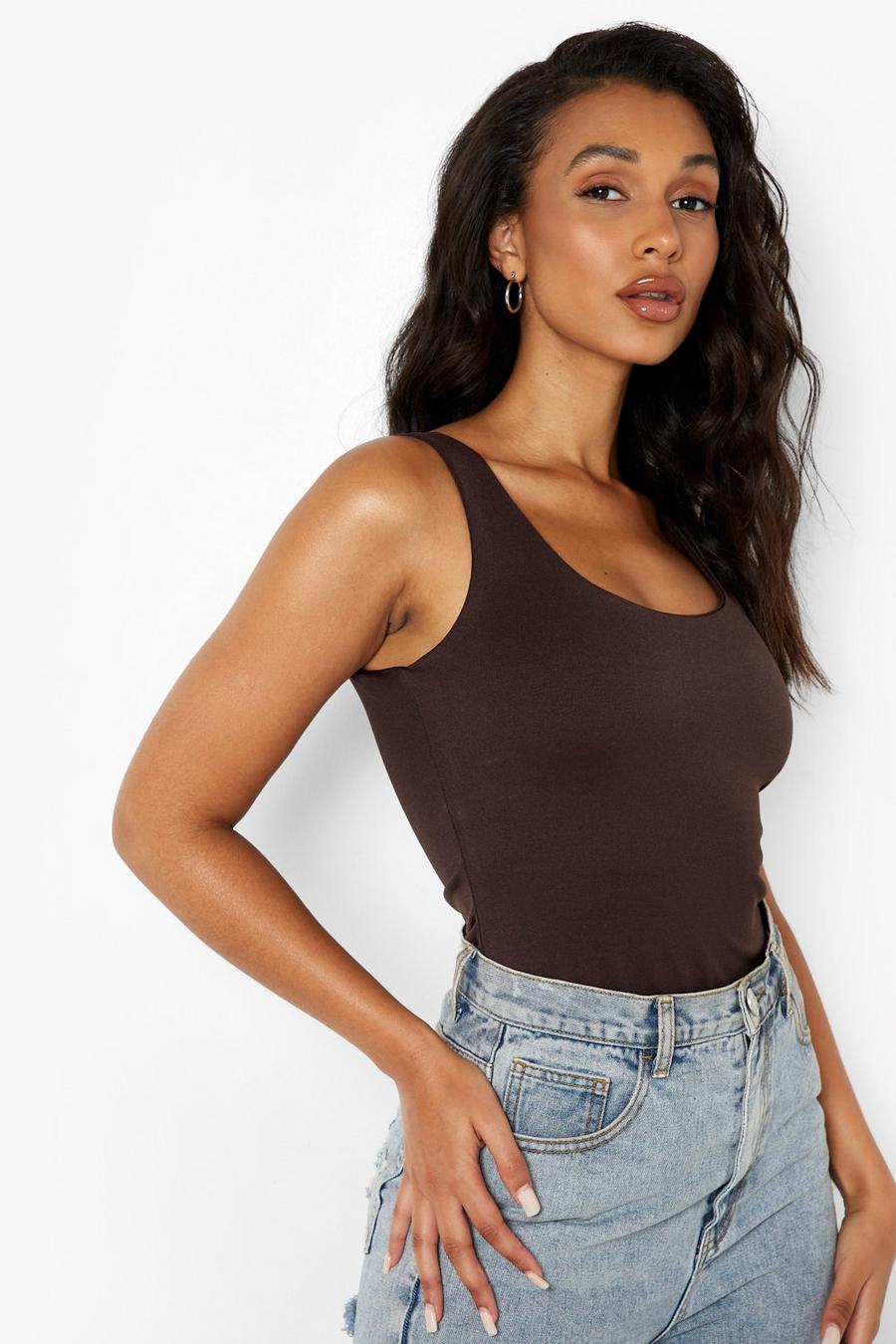 Chocolate brown Double Plunge Bodysuit