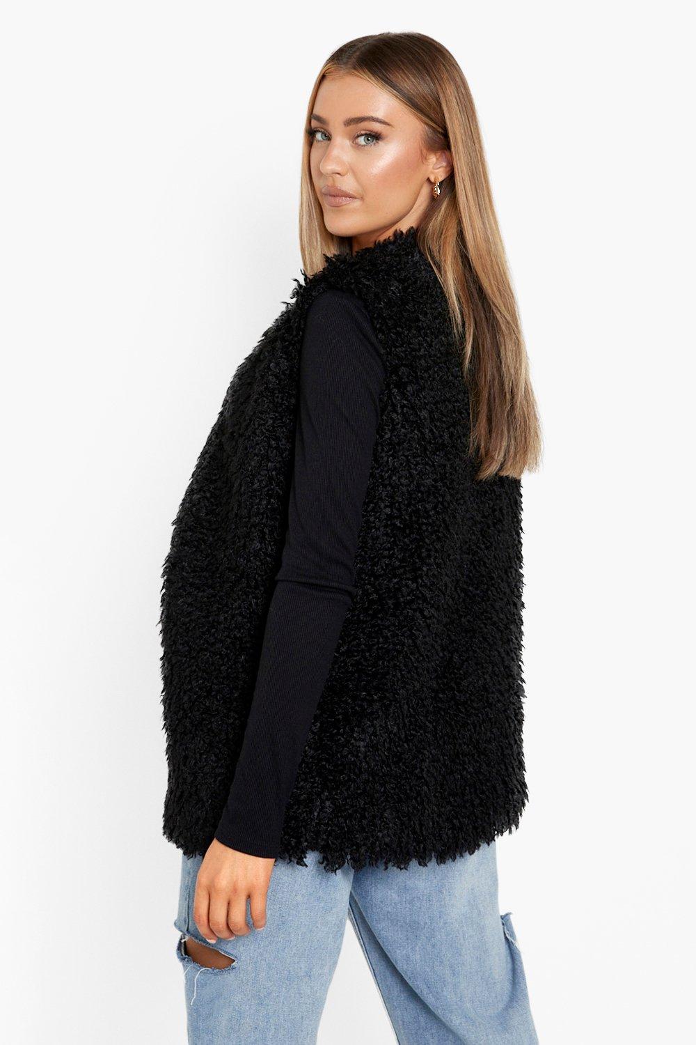 Zara black gilet faux fur Vest Jack shaggy boho Festival Party size S | eBay