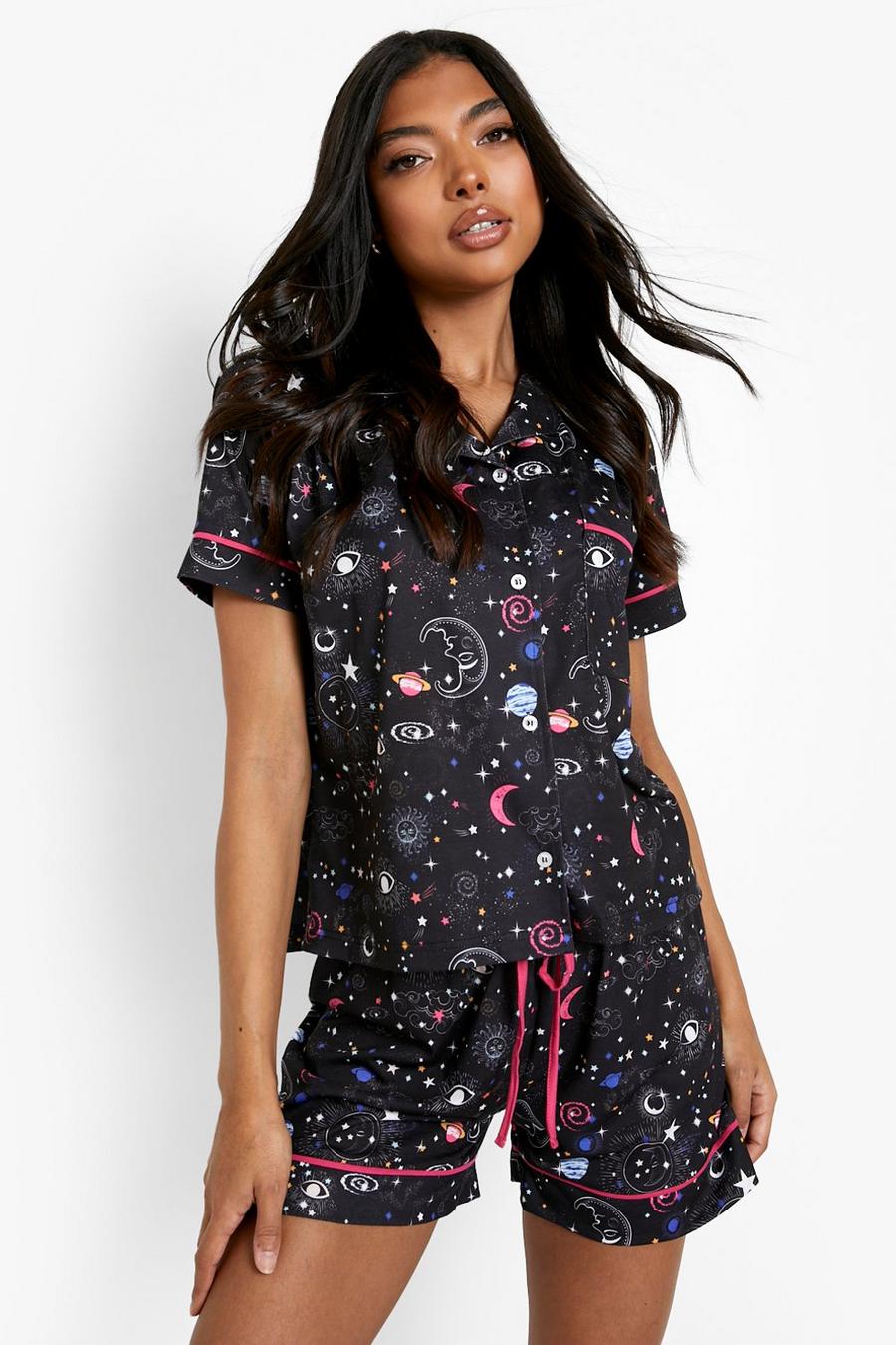 Black Tall Space Pyjama Set Met Shorts image number 1