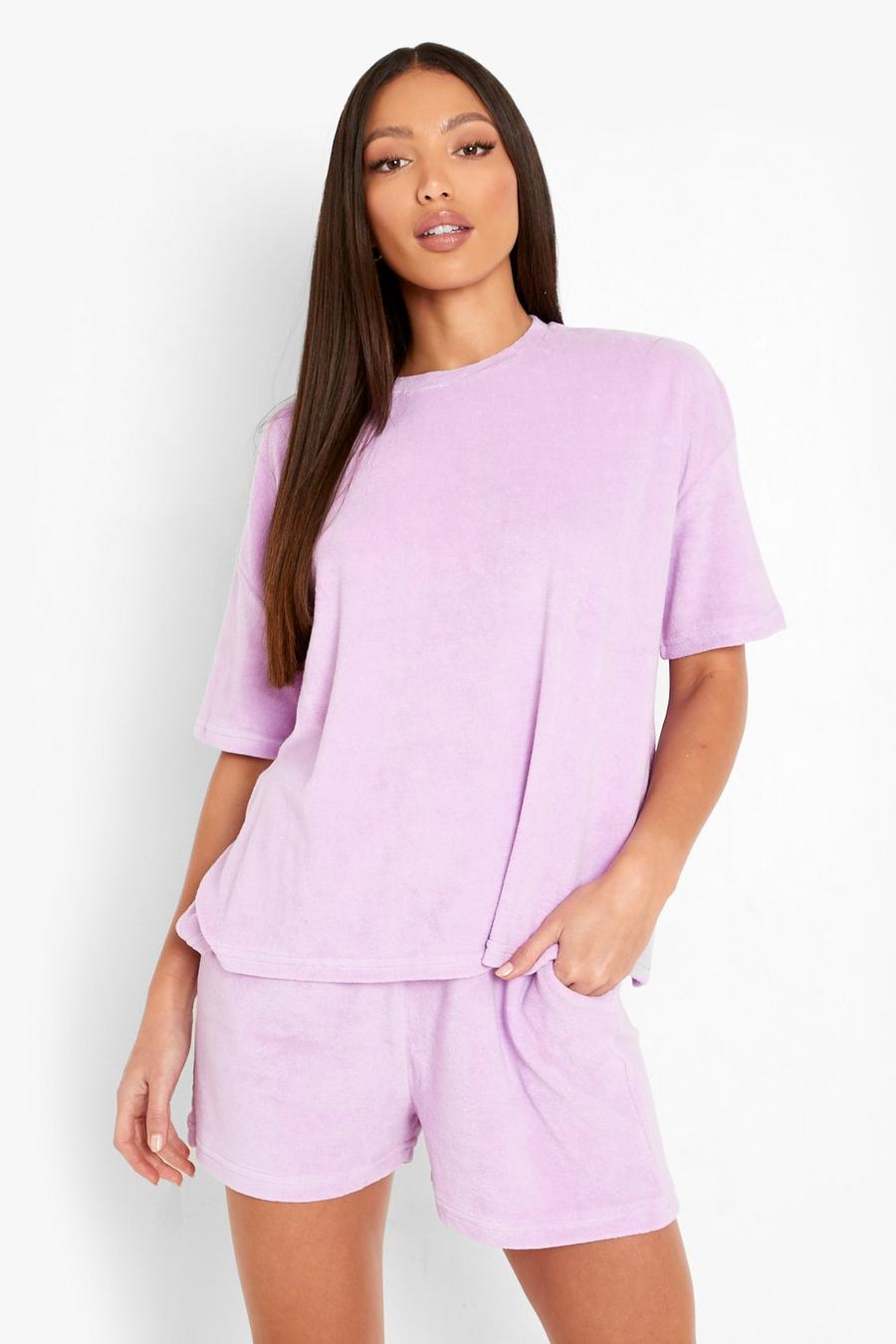Lilac Tall Badstoffen Terry T-Shirt En Shorts Set image number 1