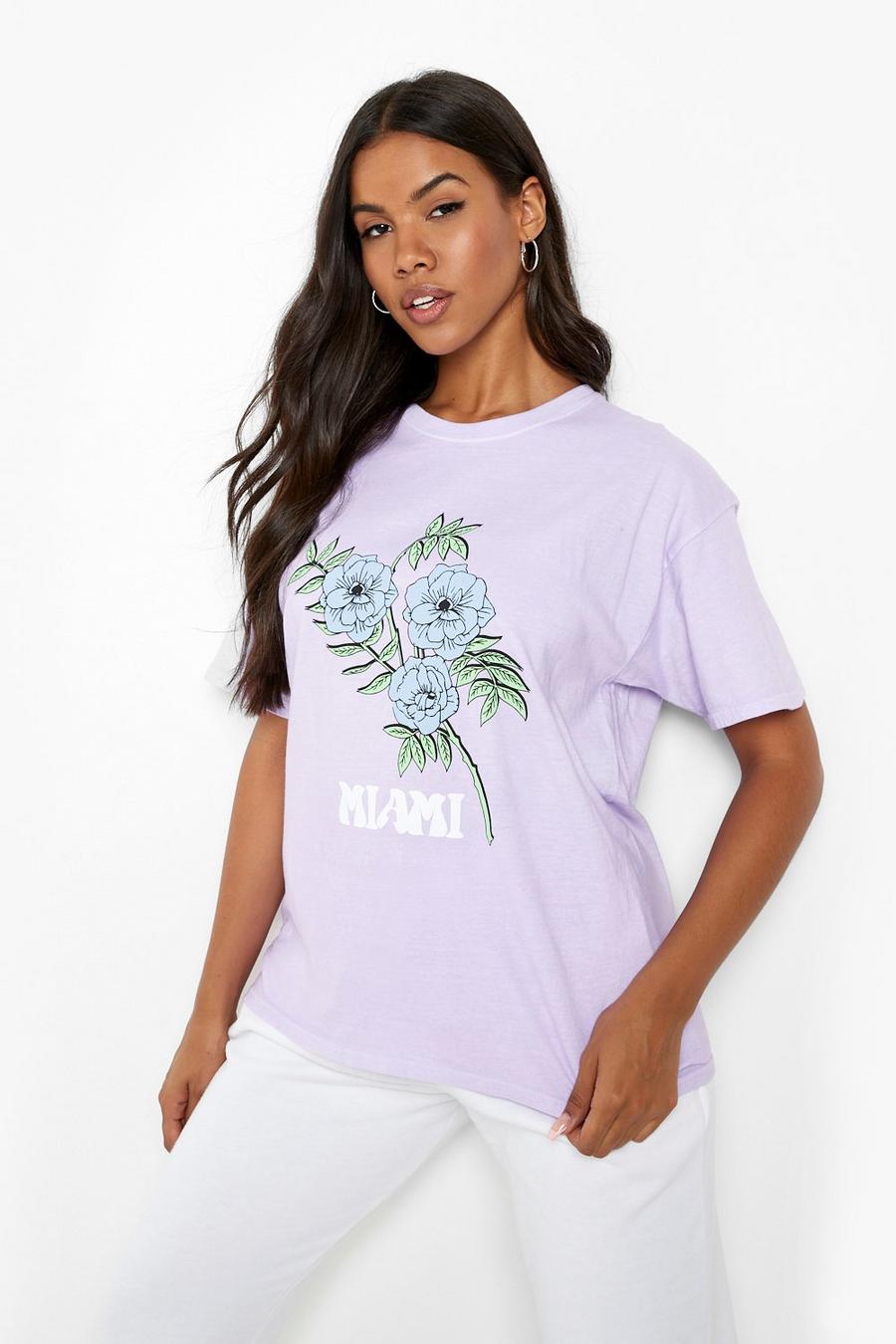 Gefärbtes T-Shirt mit Miami-Print, Lilac image number 1