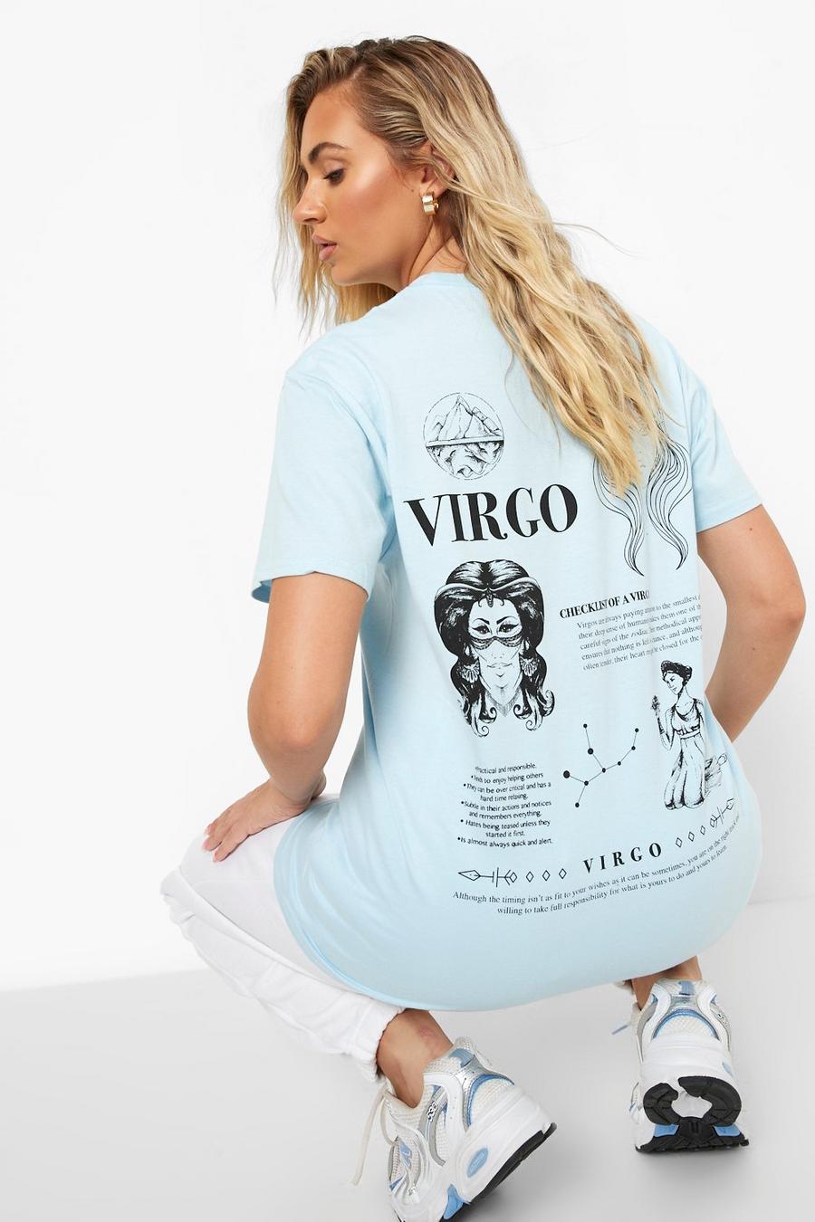 Pale blue Virgo Star Sign Back Print T Shirt image number 1