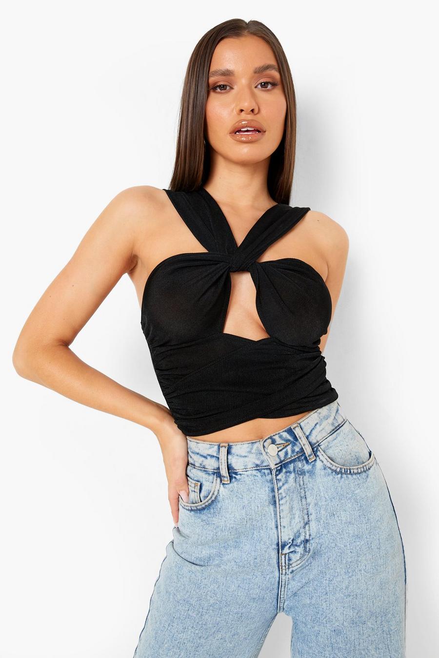 Twist Front Cut Out Detail Top | boohoo