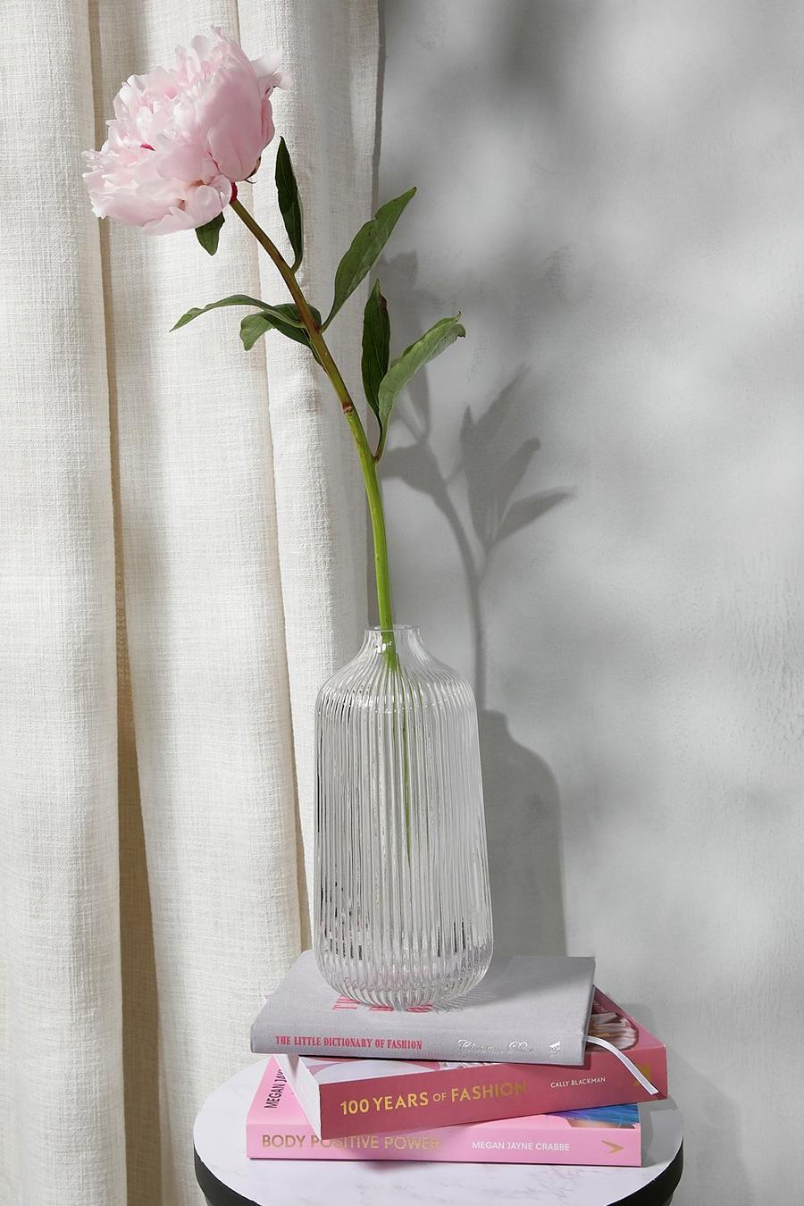 Vaso per fiori in vetro alto con scanalature, Clear image number 1
