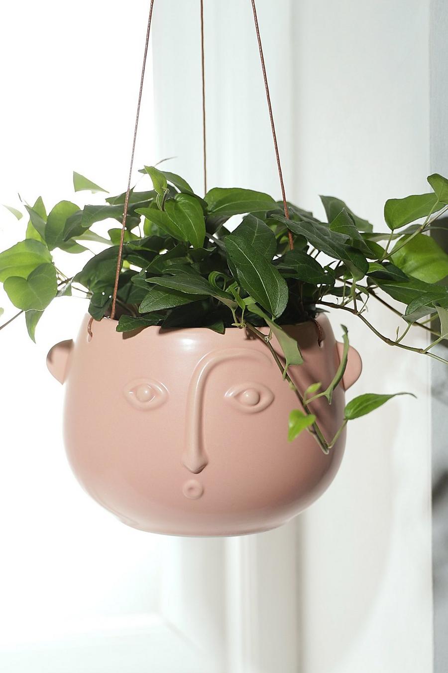 Vaso per piante sospeso opaco con viso in rilievo, Pink image number 1