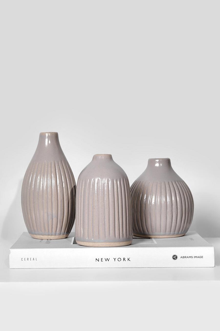 Grey grå Grooved Bud Vases - Set Of 3