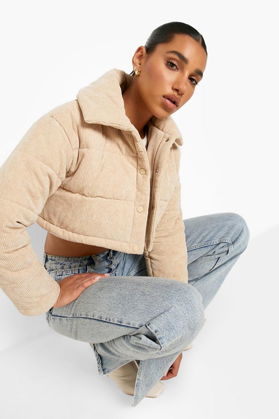 Stone Oversized Crop Cord Puffer image number 1