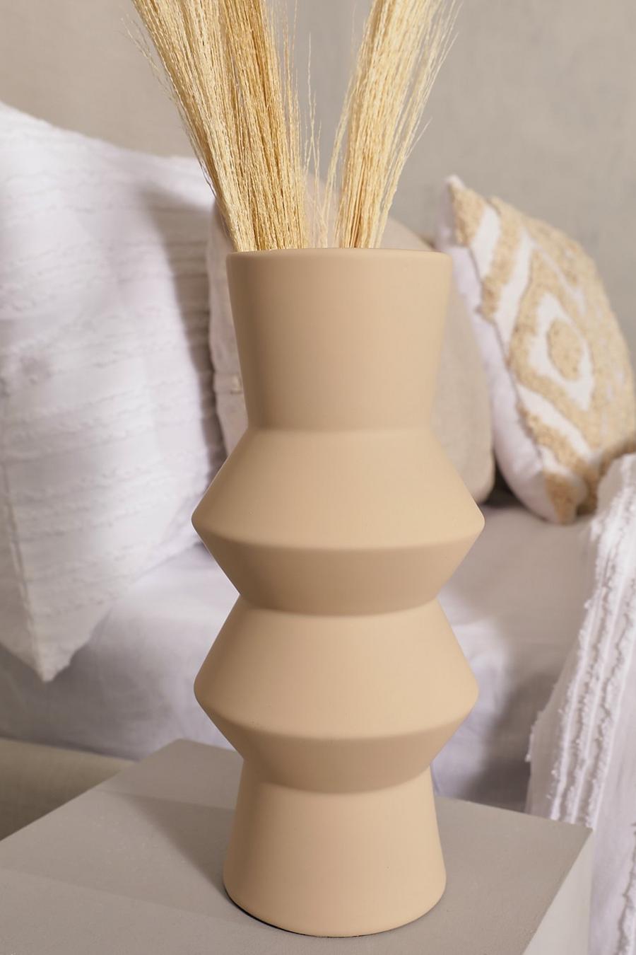 Cream white Ribbed Stone Vase image number 1
