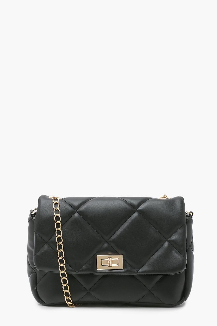 Black Quilted Chain Strap Cross Body Bag image number 1