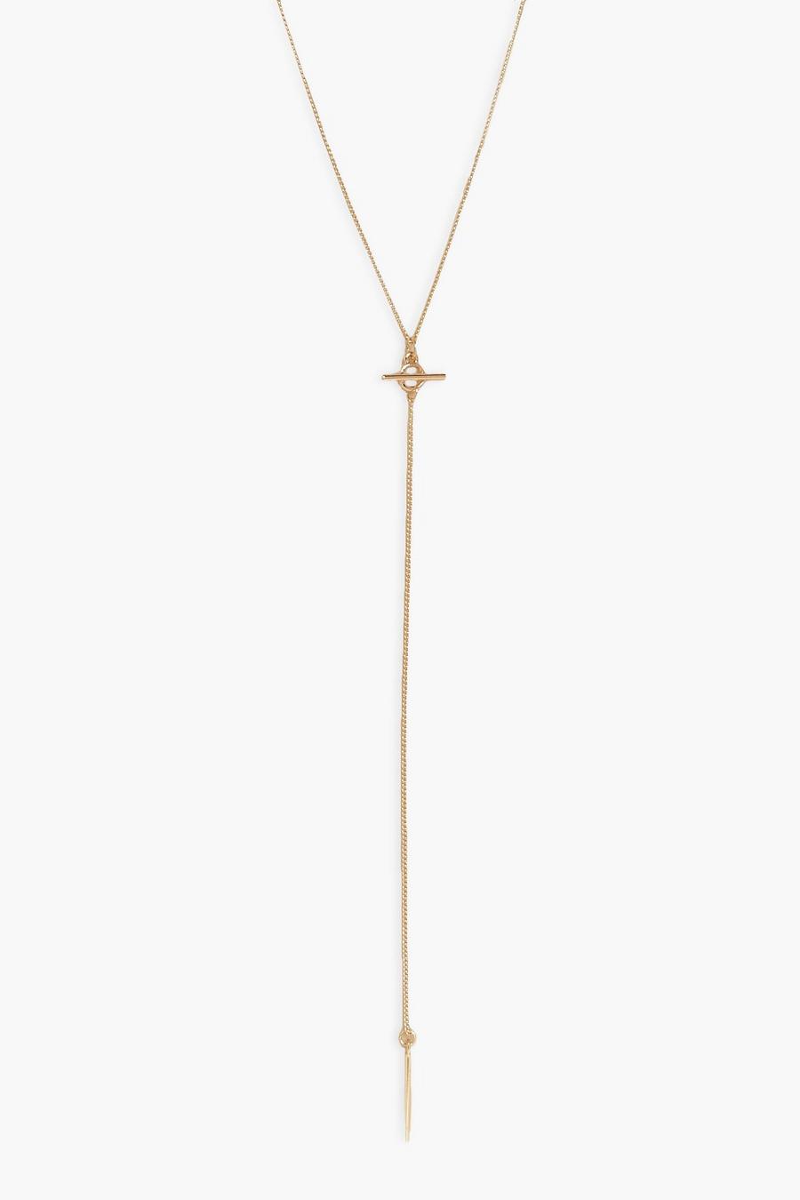 Gold metallic Choker Drop T Bar Necklace