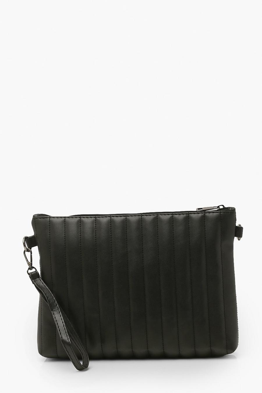 Oversized Black Ribbed Clutch Bag image number 1