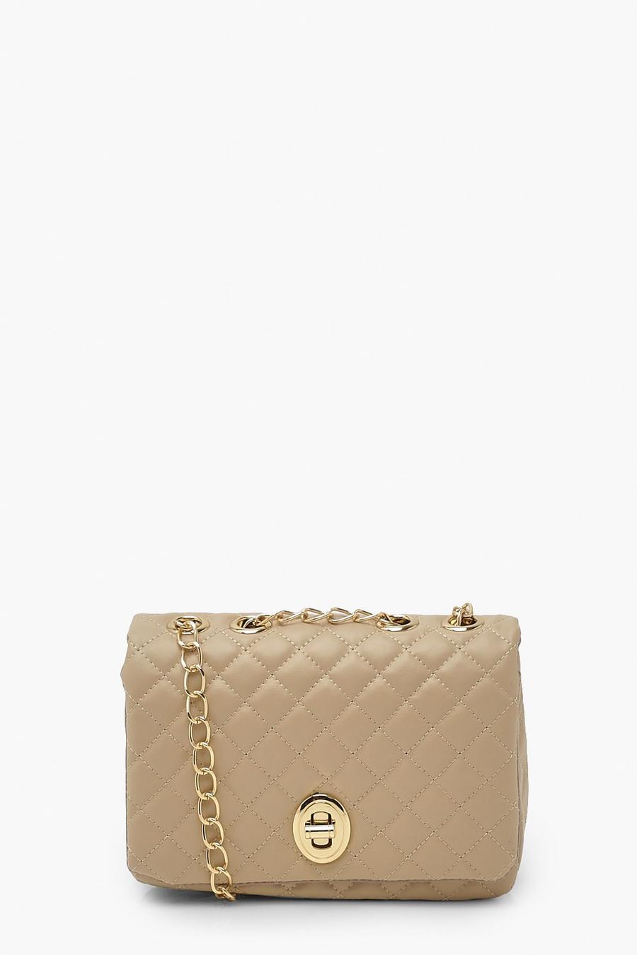 Beige Quilted Flap Chain Cross Body Bag