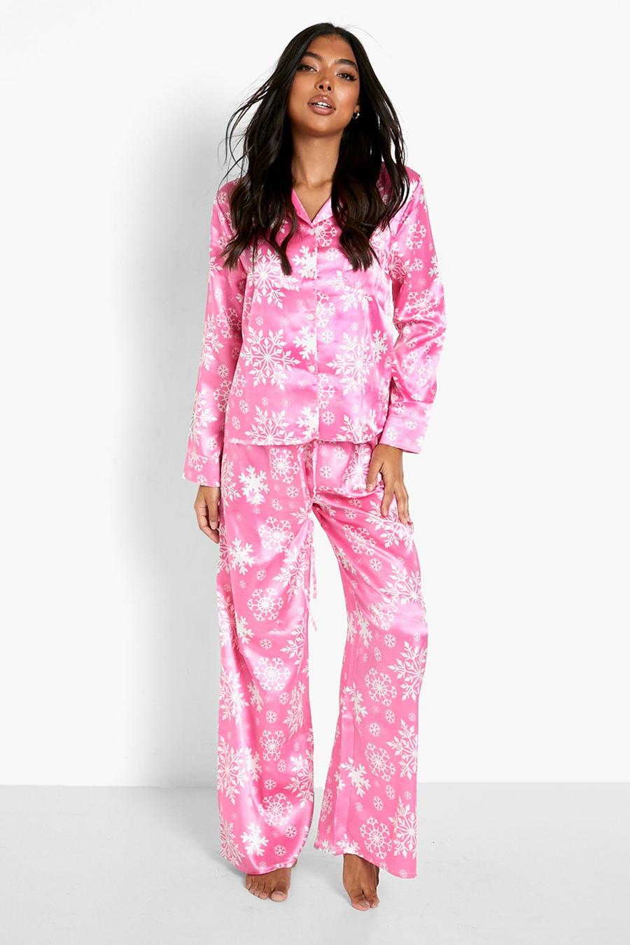 Pink Tall Christmas Snowflake Print Pajama Set image number 1