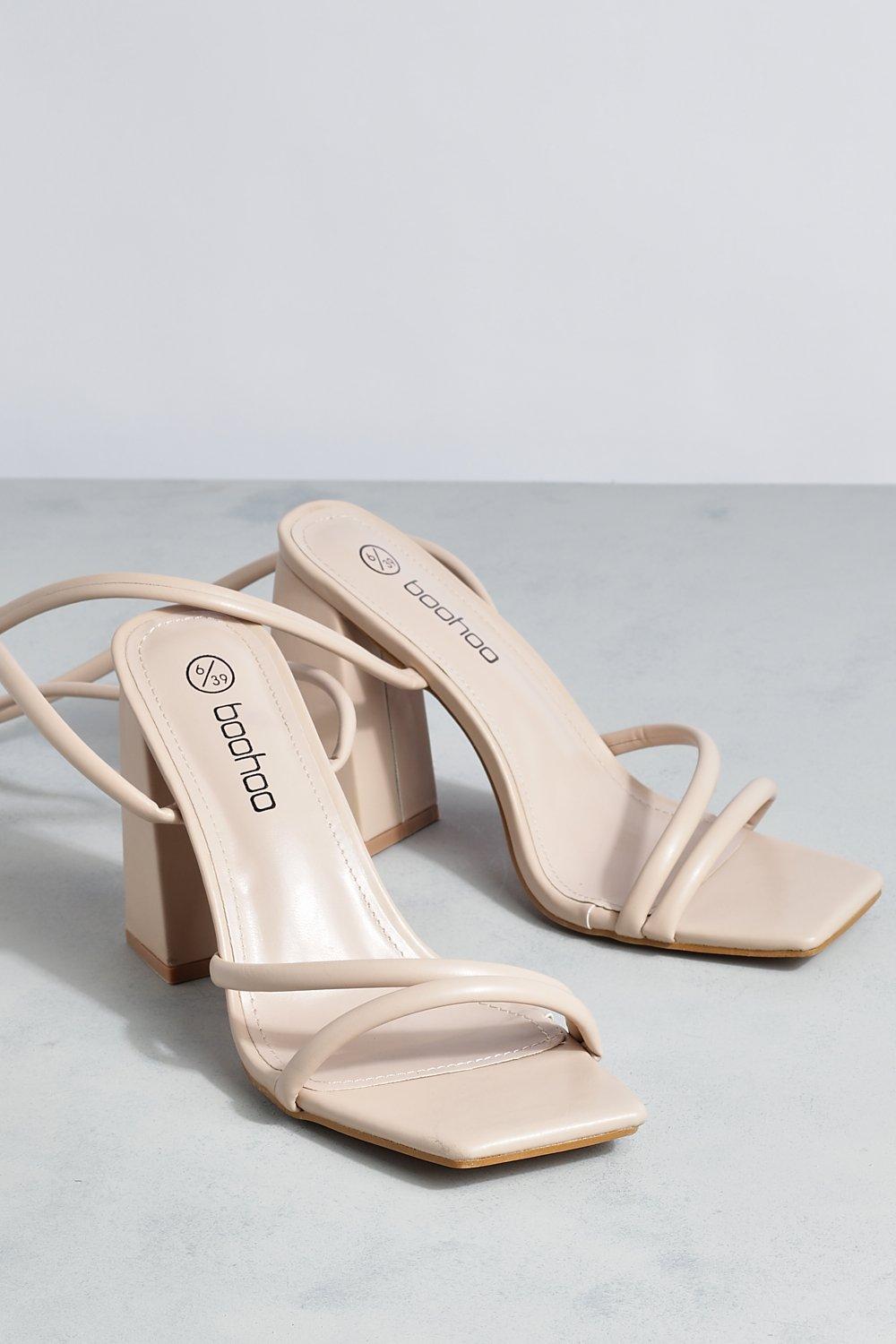 Block Heel Square Toe Strappy Heels boohoo