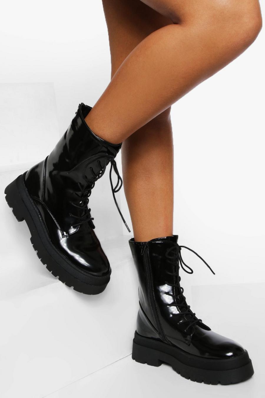 Black High Ankle Combat Boots image number 1