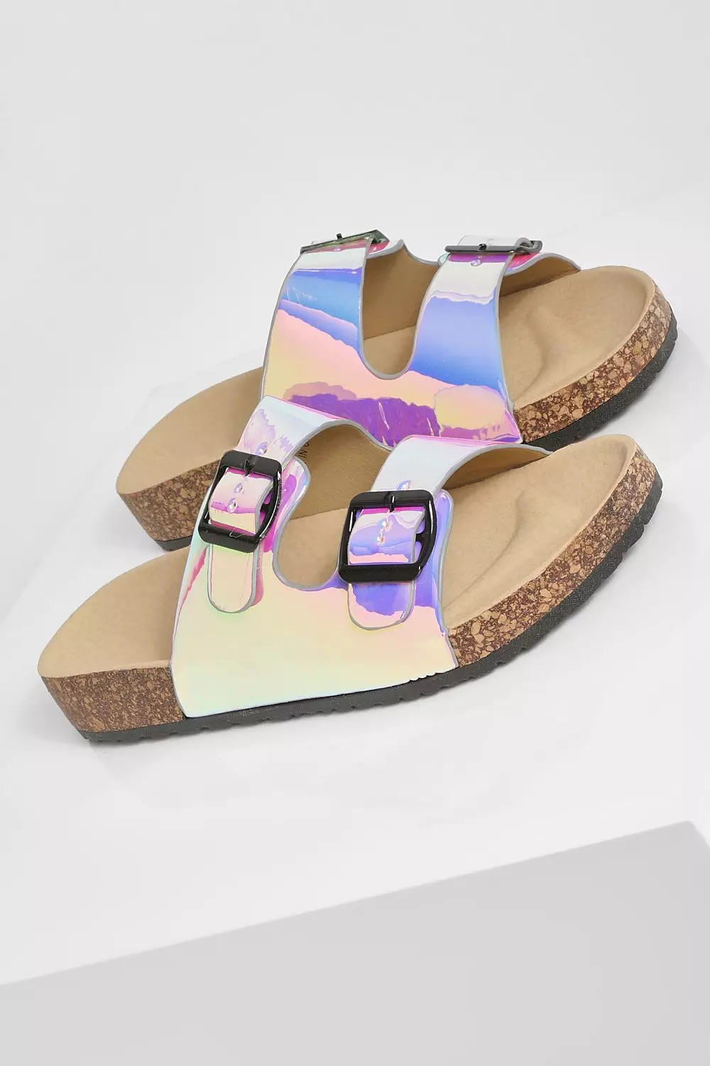 Holographic double cheap strap sandals