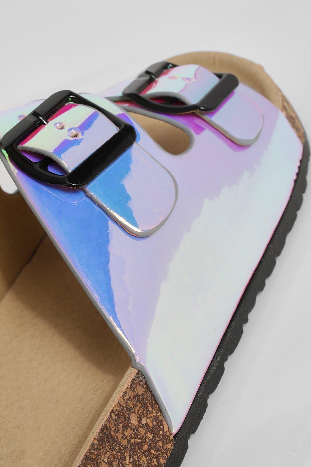 Holographic Double Buckle Sandals boohoo NO
