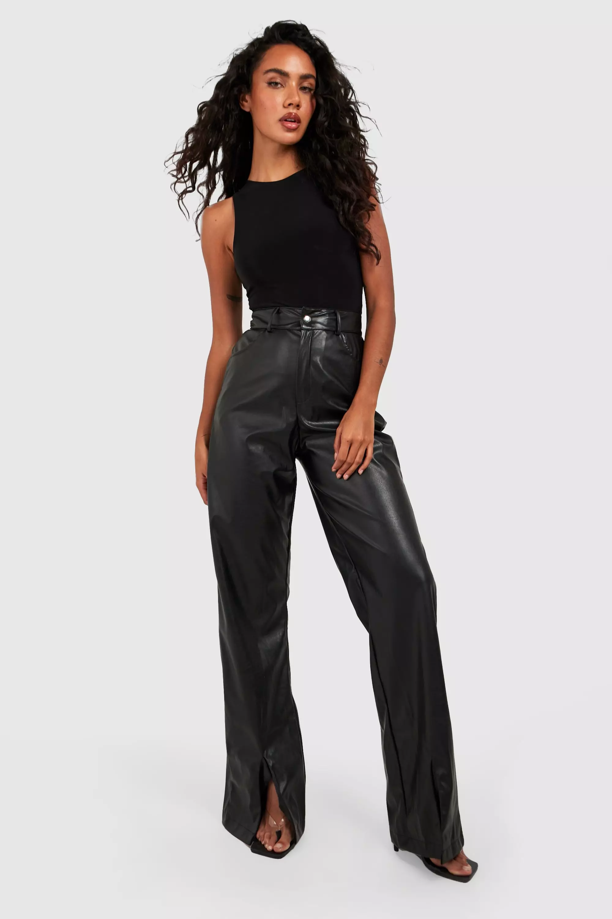 Leather Look Wide Leg Trousers