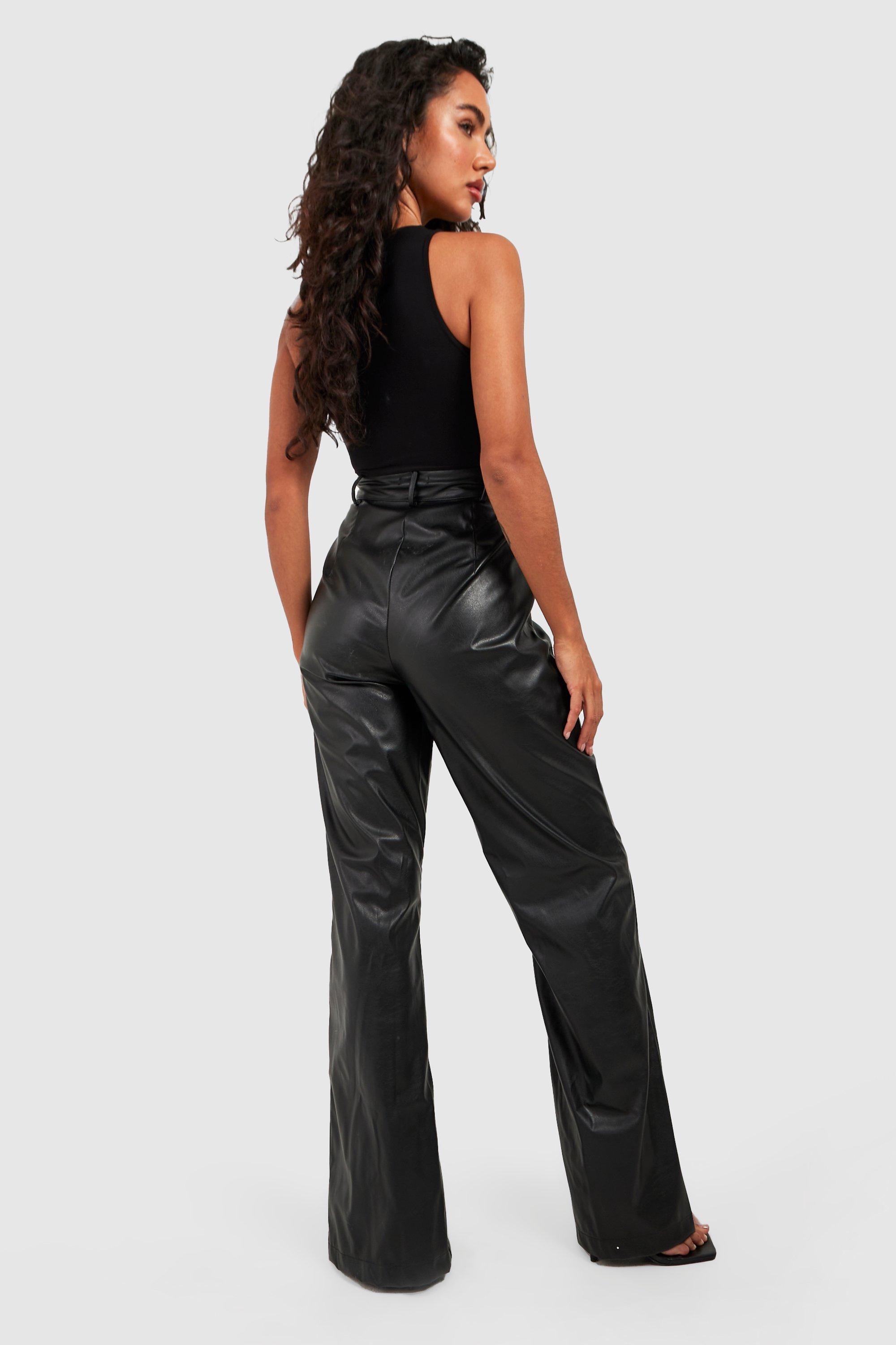 Zip Front High Waist Leather Look Pants, Boohoo