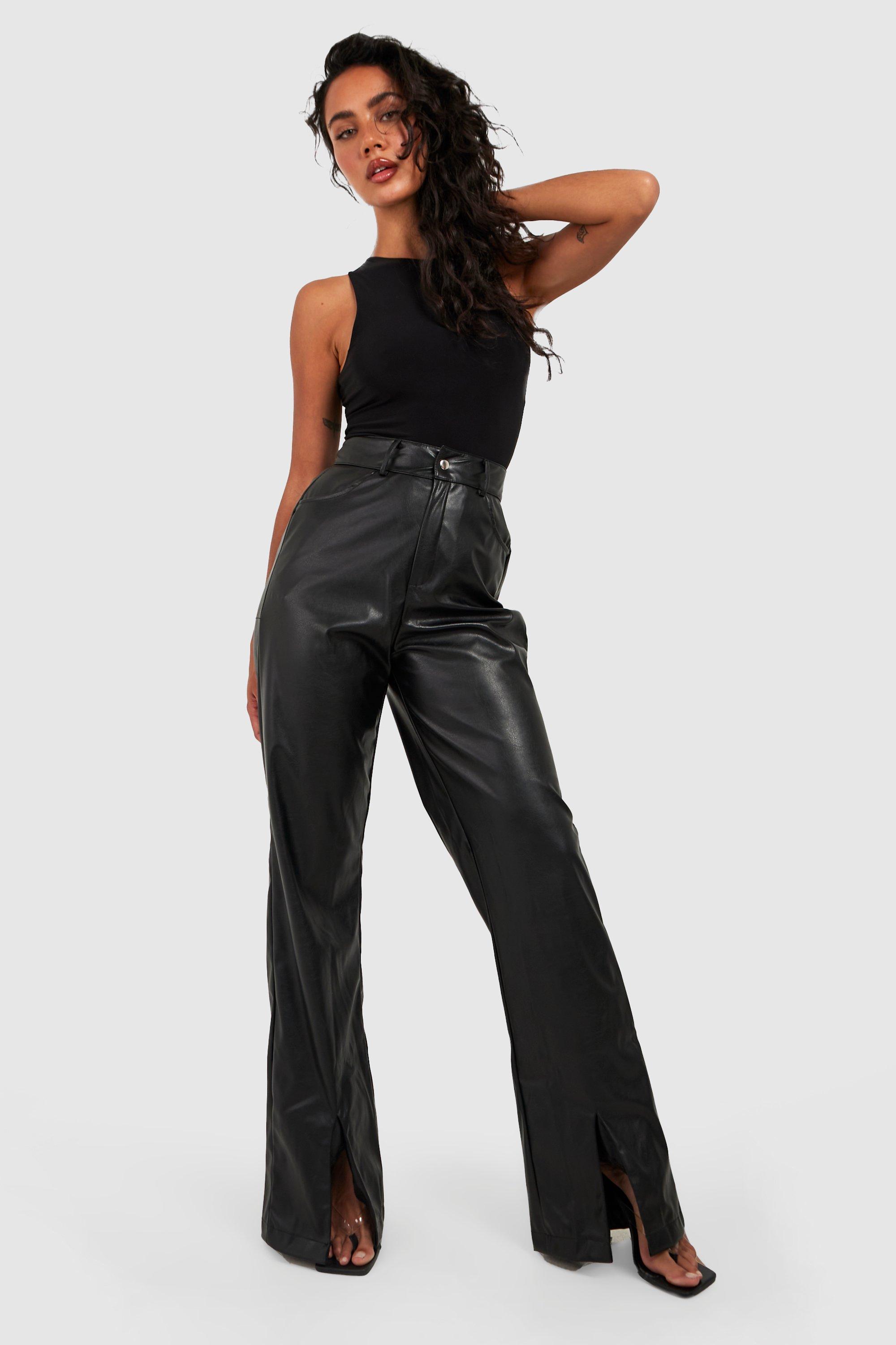 Black Wide Leg Pants High Rise Faux Leather