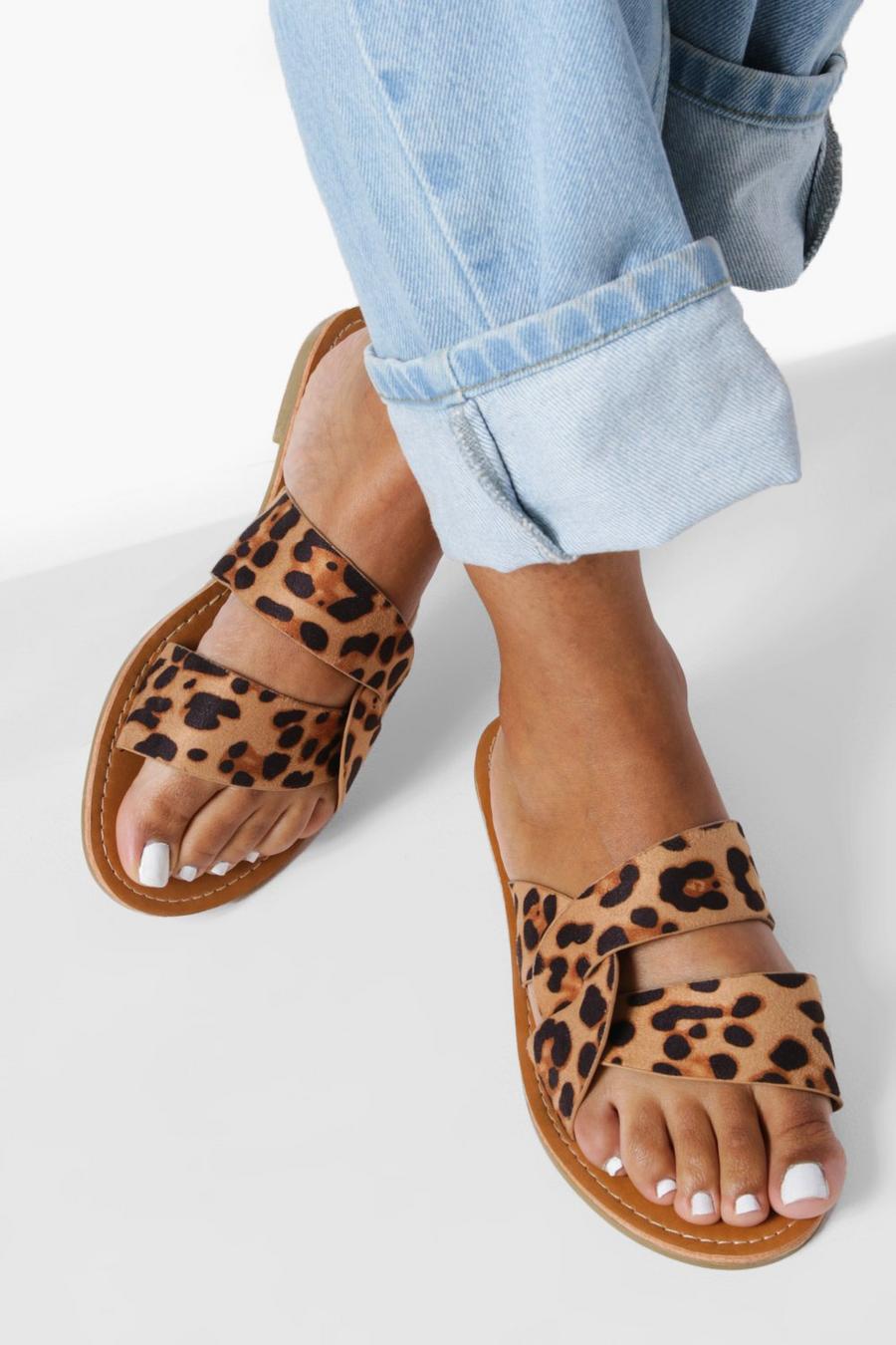 Wide Fit Leopard Basic Sandals image number 1