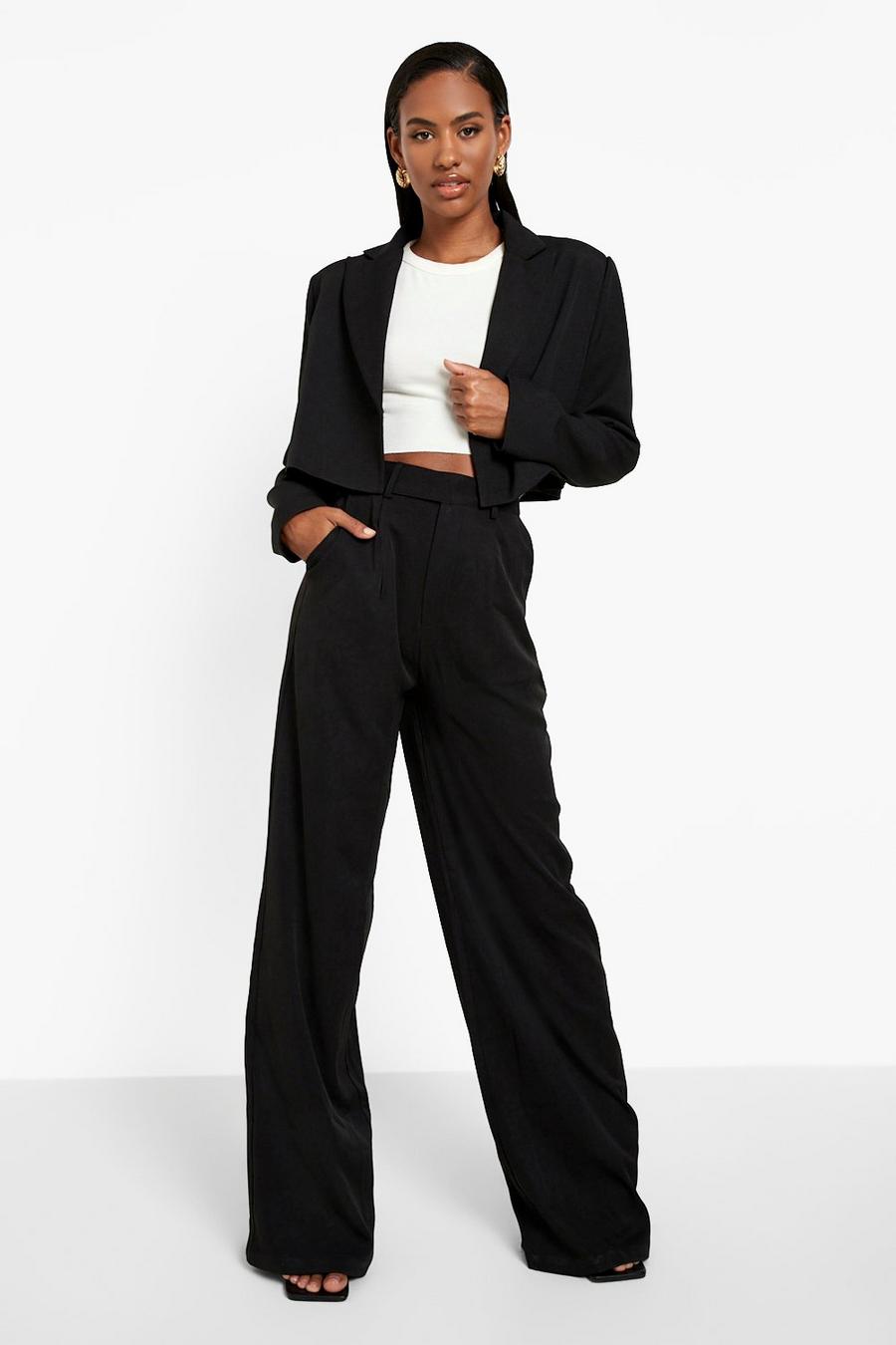 Black Straight Leg Slouchy Woven Pants image number 1