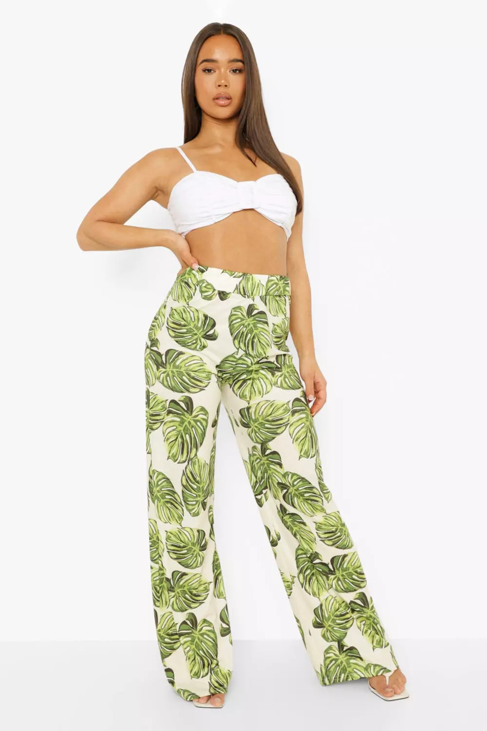 Palm print on sale wide leg trousers