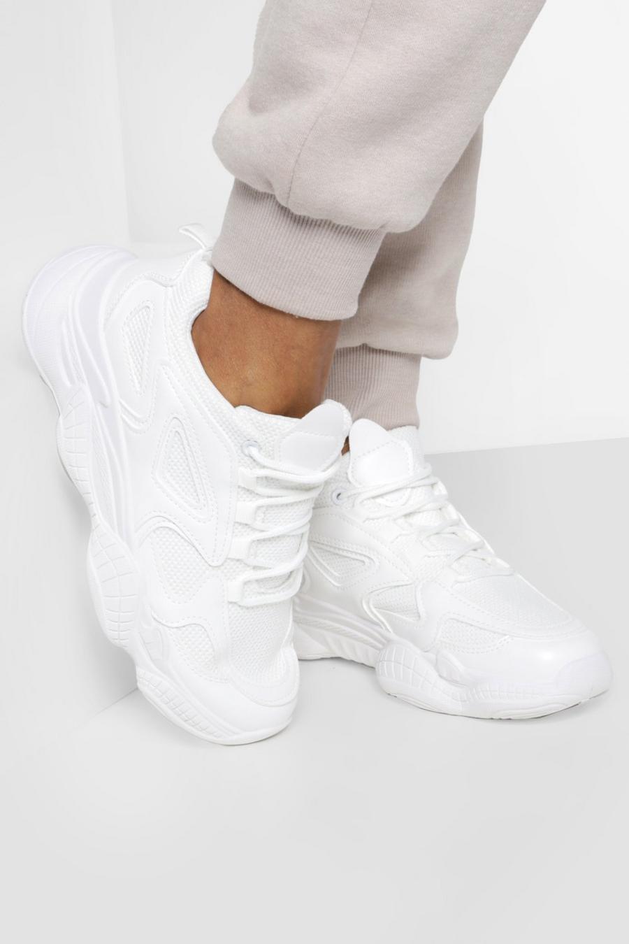 Breite Passform klobige Sneaker, White blanc
