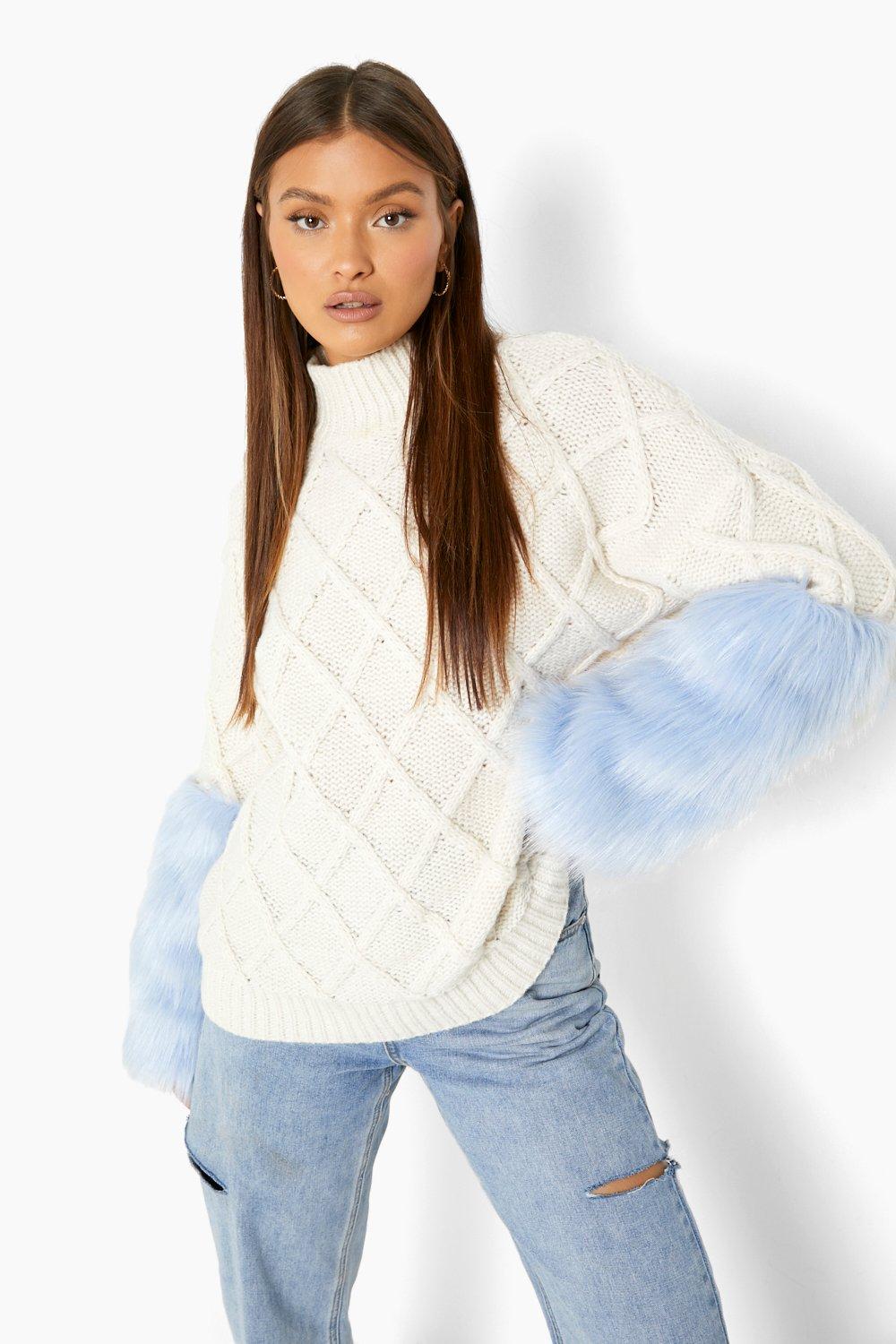Jumpers with fur sleeves shop
