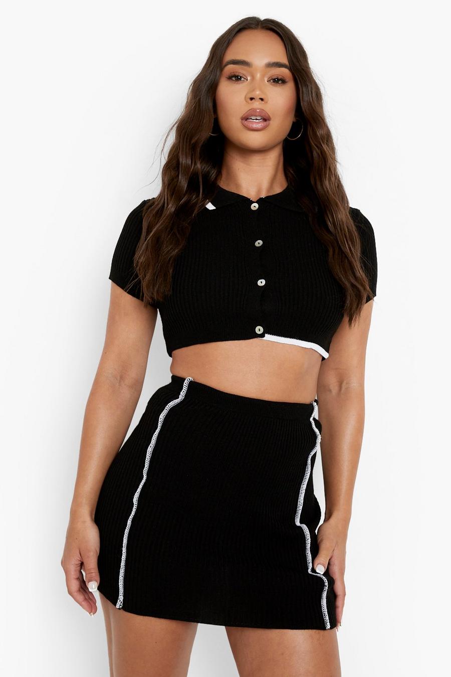 Black Seam Detail Knitted Co-ord image number 1