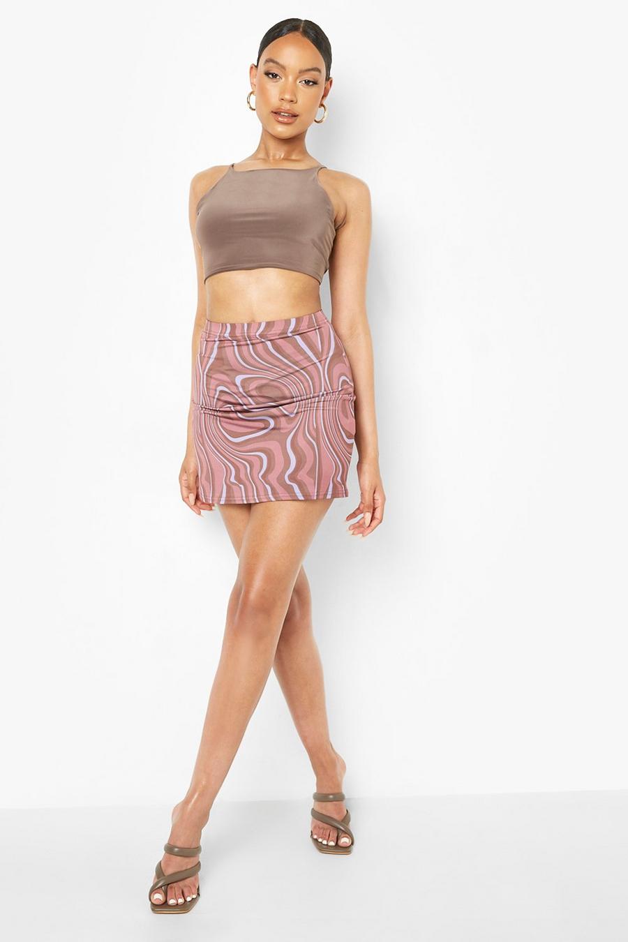 שוקולד חצאית מיני צמודה עם הדפס שיש image number 1