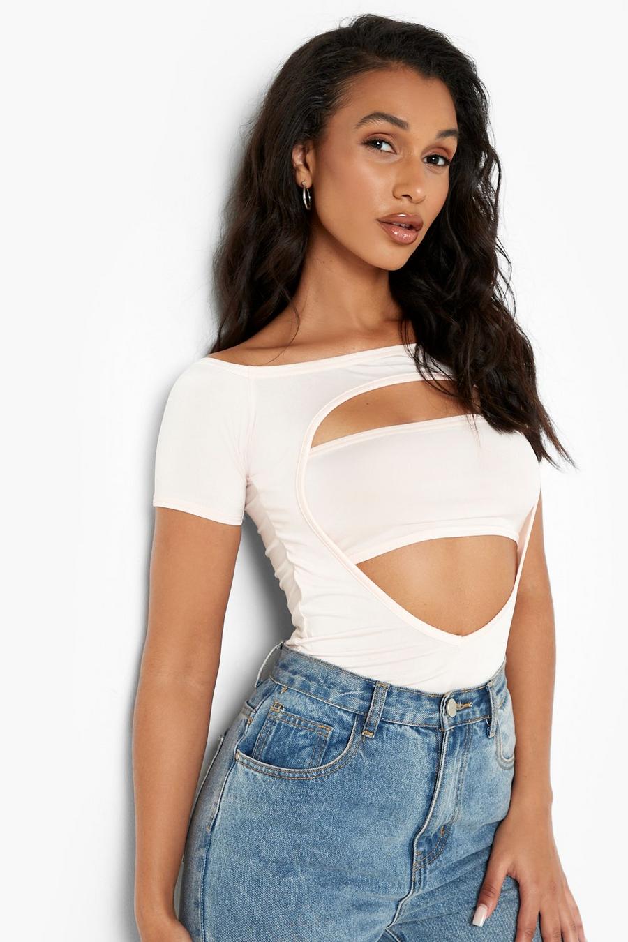 Nude Cut Out Off Shoulder Bodysuit image number 1