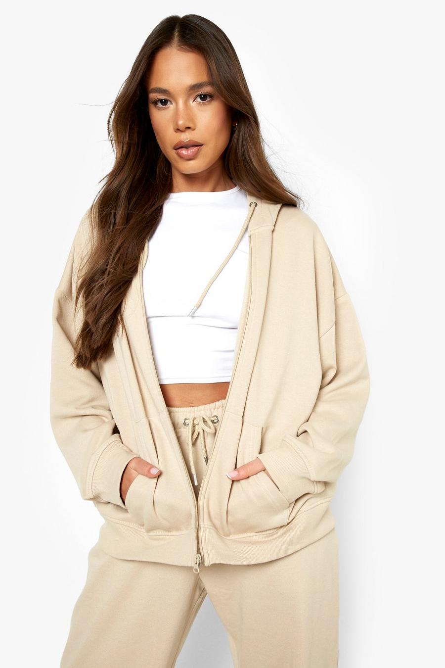 Taupe Oversized Zip Through Hoodie image number 1