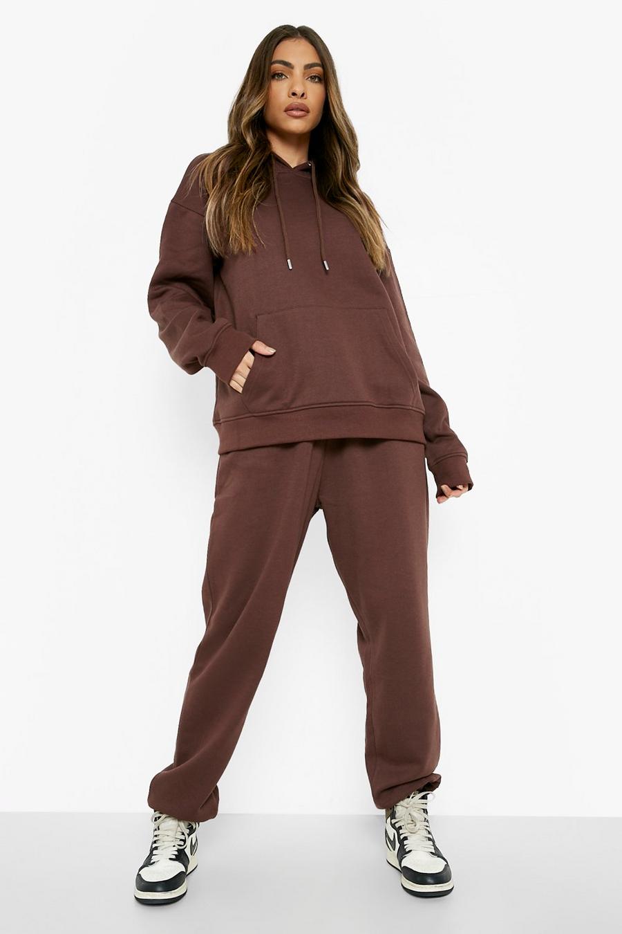 Chocolate brown Recycled Regular Hooded Tracksuit
