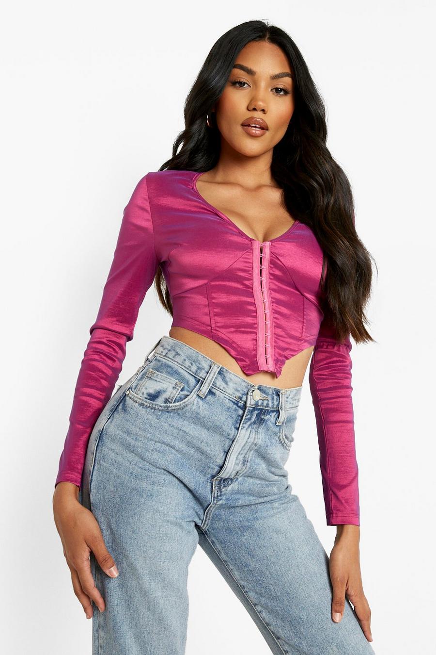 Purple Corset Style Long Sleeve Top image number 1