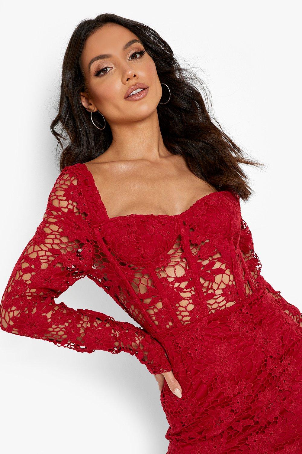 Boohoo red outlet long sleeve dress