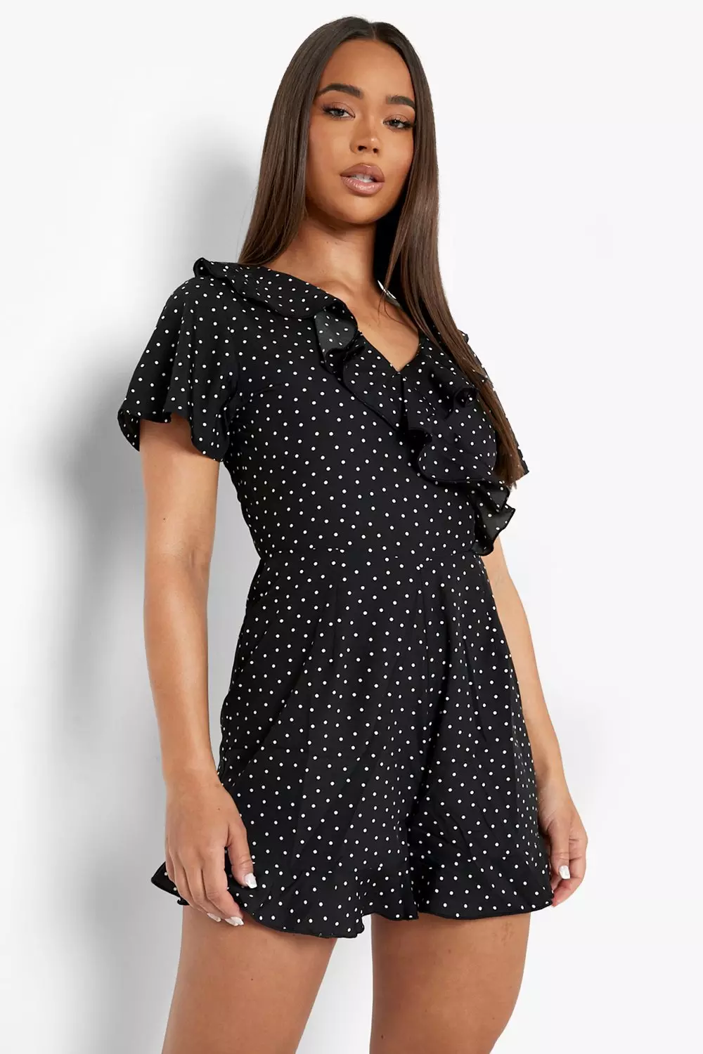 Polka dot frill wrap dress best sale