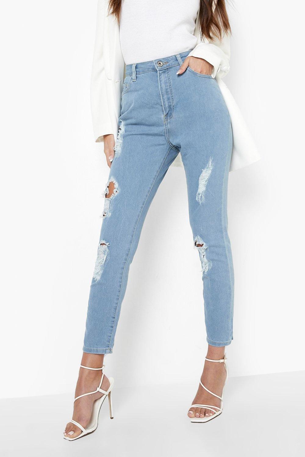 Basic Frayed Hem Super Distressed Skinny Jeans