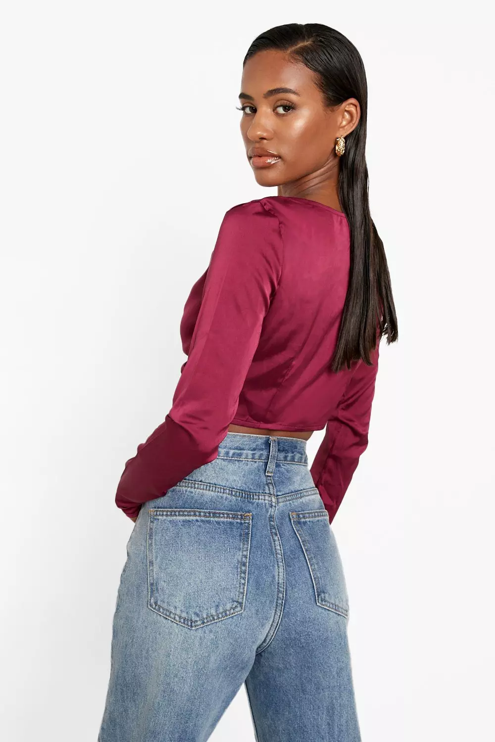 Satin tie back cheap crop top