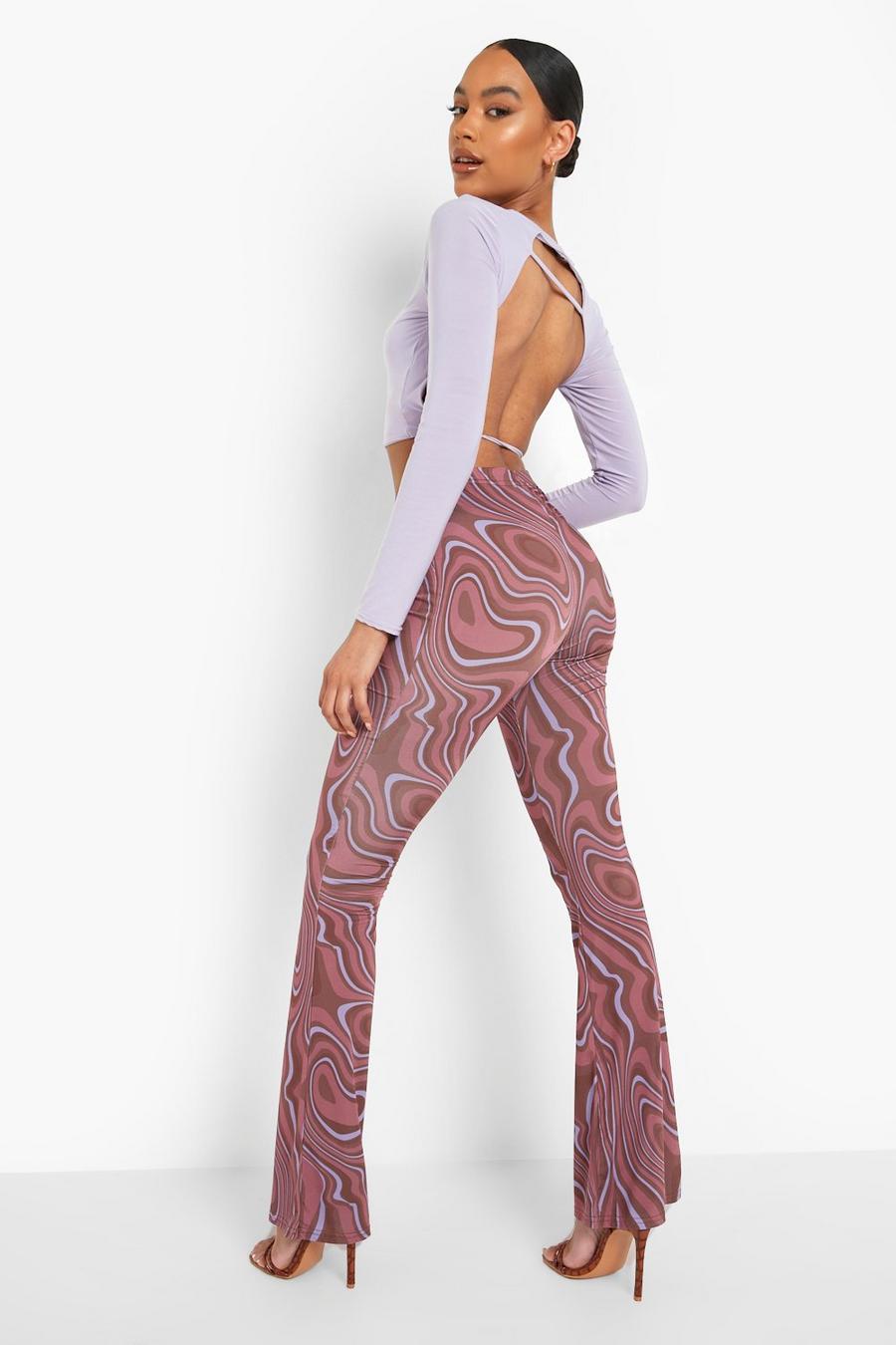 Chocolate Marble Print Slinky Flare Trousers image number 1