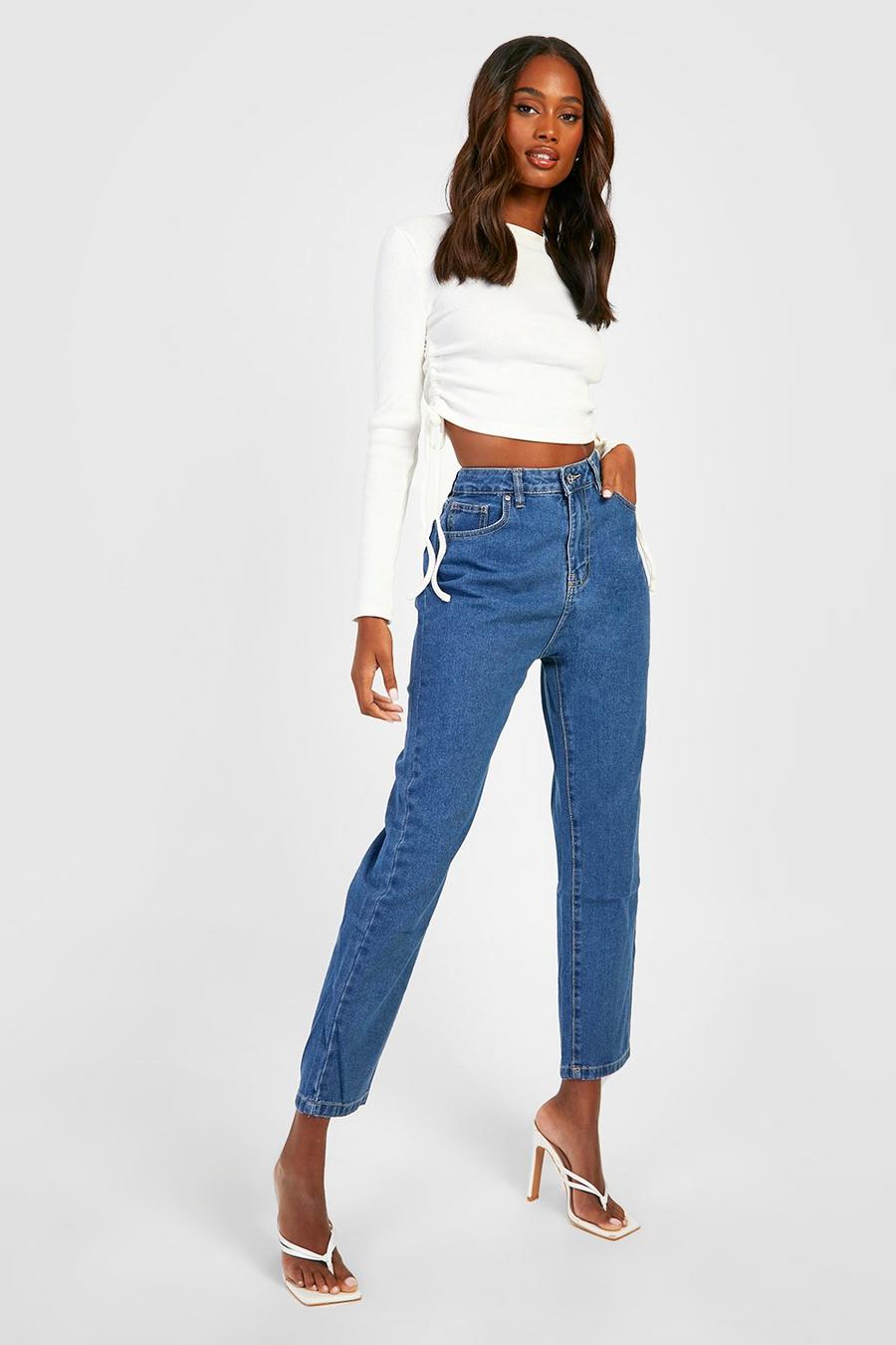 Mid blue Mom jeans med hög midja image number 1