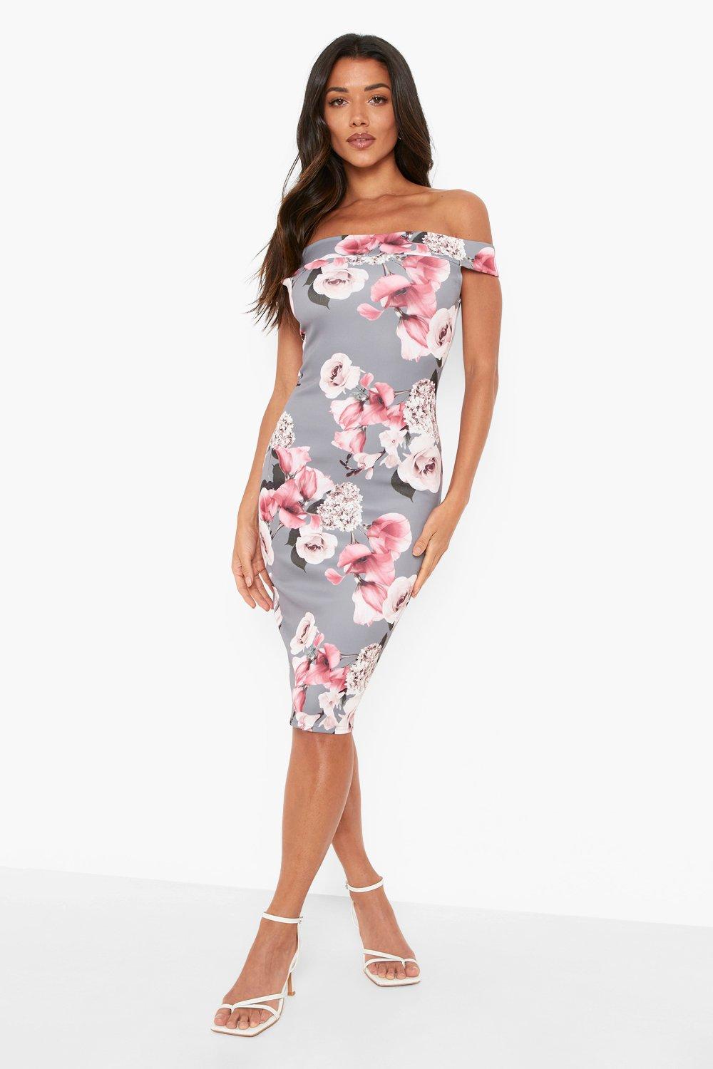 Off The Shoulder Floral Midi Dress boohoo